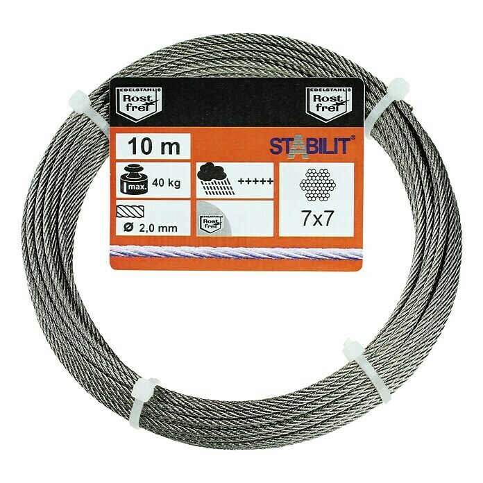 Stabilit Cable de acero inoxidable (Ø x L: 2 mm x 10 m, Acero inoxidable 4401)