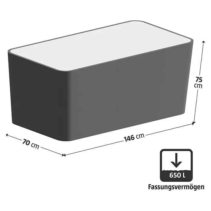 Dobar Hochbeet XXL - 146 x 70 x 75 cm, Verbundwerkstoff, Silbergrau - Dunkelgraue rechteckige Aufbewahrungsbox mit hellem Deckel, 146x70x75 cm, 650 L.