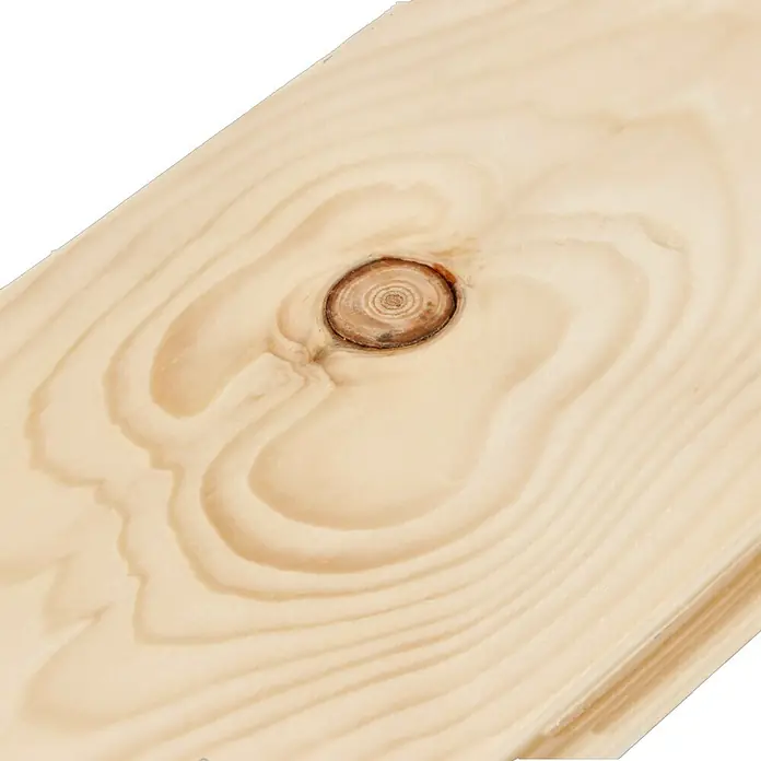 Rauhspund - Fichte, 3.000 x 96 x 19 mm - Nahaufnahme einer hellen Holzplatte mit einem markanten Astloch und natürlicher Maserung, die die Schönheit und Textur des Holzes hervorhebt.