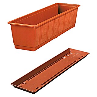 Geli Standard Jardinera para balcón con plato (Longitud exterior máx.: 60 cm, Terracota)