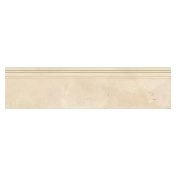 Queens Stufen- & Abdeckplatte - 29,8 x 119,8 cm, Beige, Matt - Hellbeige Antirutsch-Treppenfliese mit fünf horizontalen Rillen.