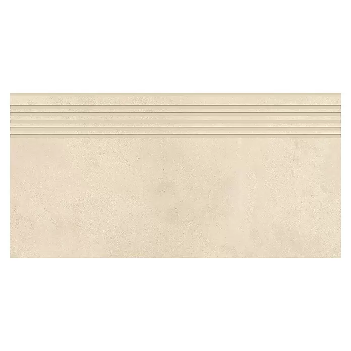 Queens Stufen- & Abdeckplatte - 29,8 x 59,8 cm, Beige, Matt - Beige strukturierte Fliese mit horizontalen Anti-Rutsch-Rillen oben.