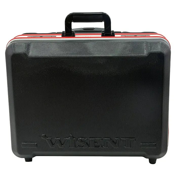 Wisent Trolley - ABS, Schwarz, Ohne Werkzeug - Schwarzer Wisent Werkzeugkoffer mit rotem Akzent und Tragegriff.