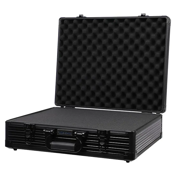 Wisent Werkzeugkoffer Photo HC Black - L x B x H: 500 x 150 x 400 mm, Ohne Werkzeug - Offener, schwarzer Instrumentenkoffer mit Schaumstoffeinlage zum sicheren Transport und Schutz von Geräten und Zubehör.