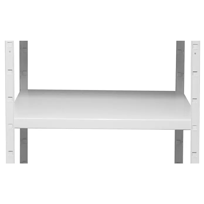 Regalux Metallregal Weiß - B x T x H: 80 x 30 x 150 cm, Metall, Weiß, Traglast pro Boden: 50 kg - Nahaufnahme eines weißen Regals mit sichtbarer Ablage und Seitenstützen, das Funktionalität und schlichtes Design vereint.