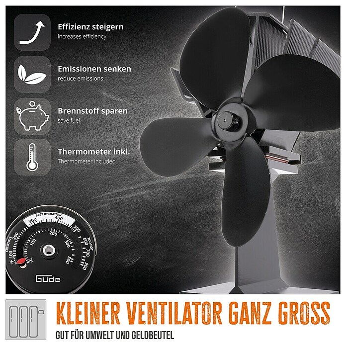 Güde Ofenventilator OV 4F (Betriebstemperatur: 65 °C - 350 °C, Mit Thermometer) | BAUHAUS