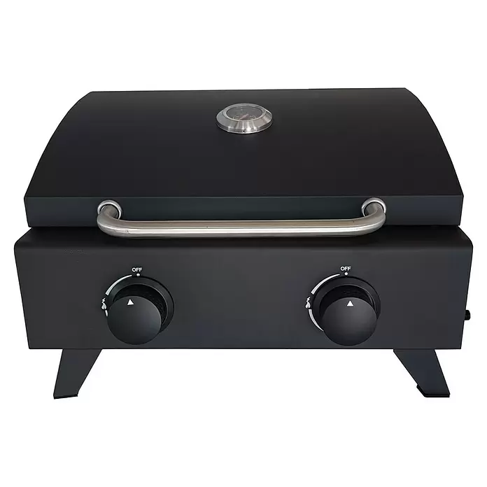 Grillstar Gasgrill - Grillfläche (B x T): 47 x 34,8 cm, 6 kW, Anzahl Brenner: 2 Stk. - Schwarzer Tischgasgrill mit Edelstahlgriff, zwei Bedienknöpfen und integriertem Thermometer.