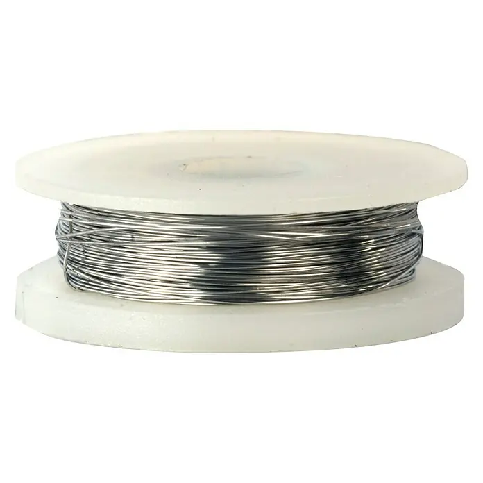 Proxxon Schneidedraht - 0,2 mm x 30 m - Eine Rolle mit Draht. Die Spule ist weiß und der Draht ist aus Metall. Ideal für Handwerk und Elektronik.