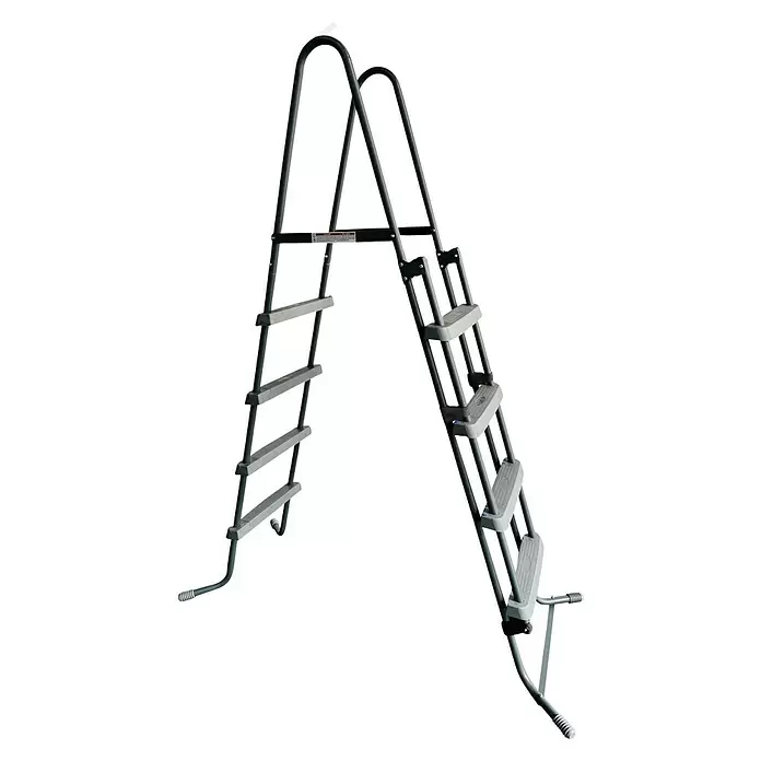 Malibu Poolleiter - Passend für: Aufstellpools mit 134 cm hoher Seitenwand, Metall - Grau-schwarze A-Rahmen Poolleiter mit breiten Stufen für Aufstellbecken.