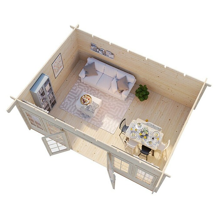 Palmako Caseta de jardín (Madera, 14,2 m², Espesor de pared: 44 mm, Natural)
