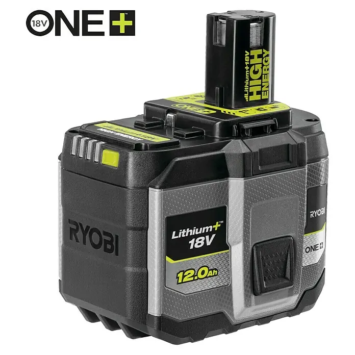 Ryobi ONE+ Akku High Energy RB18120T - 18 V, 12 Ah - Abbildung des RYOBI ONE+ Lithium 18V 12.0Ah Hochleistungsakkus mit hoher Kapazität für längere Laufzeit.