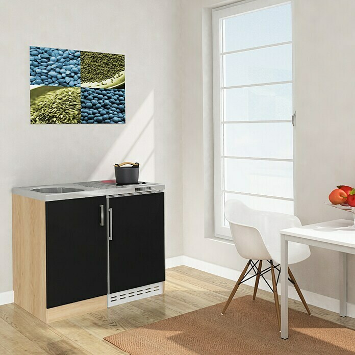 Respekta Minikeuken (Breedte: 100 cm, Met glaskeramische kookplaat, Zwart)