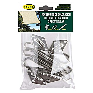 Kit de accesorios para toldo vela (Plateado, 8 pzs., Específico para: Toldo vela cuadrado/rectangular)