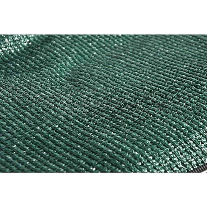 Faura Toldo vela HDPE - L x An: 3,6 x 3,6 m, Verde, Triangular - Primer plano de una red de sombra verde, con una textura uniforme, en forma de malla para fines de sombreado.
