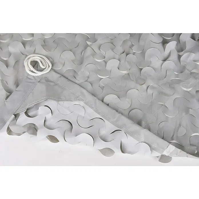 Faura Toldo vela Camuflaje - L x An: 3 x 4 m, Blanco/Gris - Red de camuflaje gris con un patrón ondulado y un lazo, ideal para actividades al aire libre y ocultación.