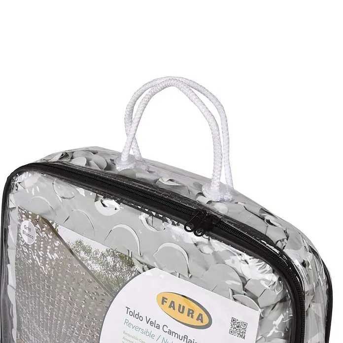 Faura Toldo vela Camuflaje - L x An: 3 x 4 m, Blanco/Gris - Bolsa transparente con toldo vela "Faura", reversible en gris y blanco. Ideal para sombra y protección al aire libre.