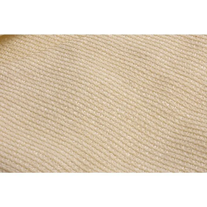 Faura Toldo vela HDPE - L x An: 3,6 x 3,6 m, Beige, Cuadrado - Primer plano de un tejido beige con un sutil patrón tejido, mostrando una superficie cálida y textil.\n
