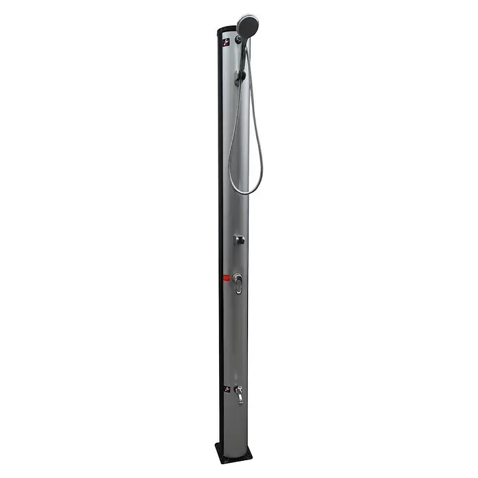 Malibu Solardusche - Höhe: 215 cm, Kunststoff, Alugrau, 40 l - Silber-schwarze Solardusche für den Außenbereich mit Kopfbrause, Handbrause und Fußhahn.
