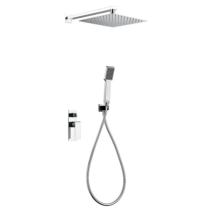 Imex Fiyi Sistema de ducha empotrado - Cromo - Esta imagen muestra un moderno sistema de ducha cromado, con cabezal de ducha tipo lluvia, ducha de mano y grifo. Diseño elegante para tu baño.