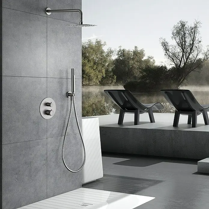 Imex Line Sistema de ducha empotrado - Niquel - Accesorios de baño contemporáneos con rociador y teleducha en un diseño elegante y moderno.