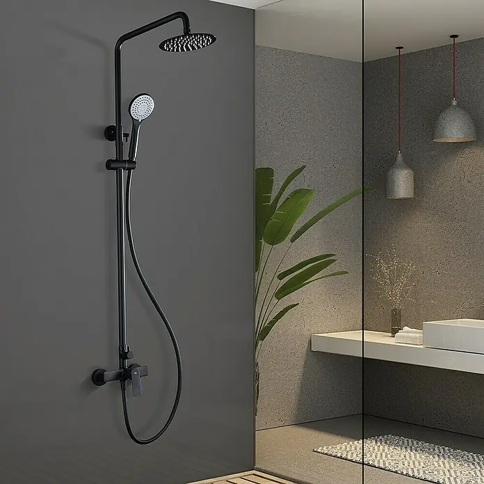 Imex Luxor Sistema de ducha - Con grifo monomando, Negro - Conjunto de ducha negro con rociador y ducha de mano para una experiencia de baño moderna. Elegancia y funcionalidad combinadas.