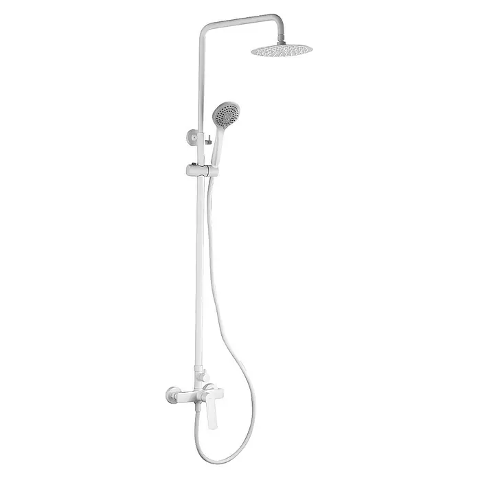 Imex Luxor Sistema de ducha - Con grifo monomando, Blanco - Elegante conjunto de ducha blanco con rociador superior y ducha de mano. El conjunto ofrece una solución flexible y moderna para cada baño.