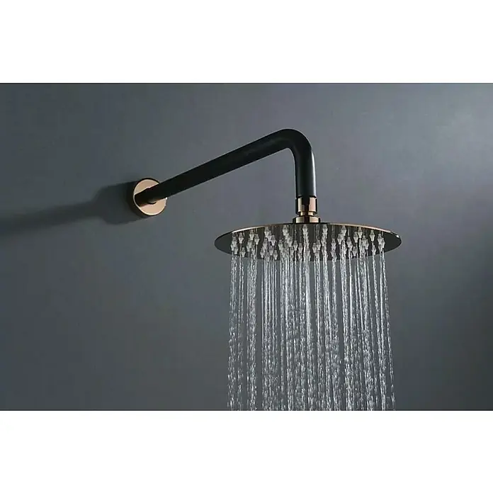 Imex Olimpo Sistema de ducha empotrado - Con grifo monomando, Negro/Oro rosa - Ducha de lluvia moderna con brazo oscuro y detalles dorados, que promete una experiencia relajante. Ideal para un baño con estilo.