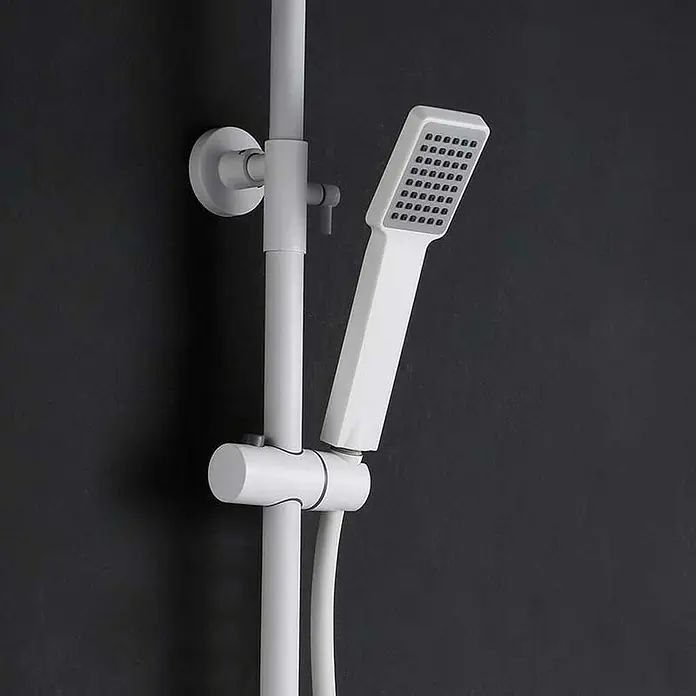 Imex Art Sistema de ducha - Con grifo monomando, Blanco - Moderno conjunto de ducha blanco mate con rociador de mano y soporte de pared para una renovación elegante del baño.