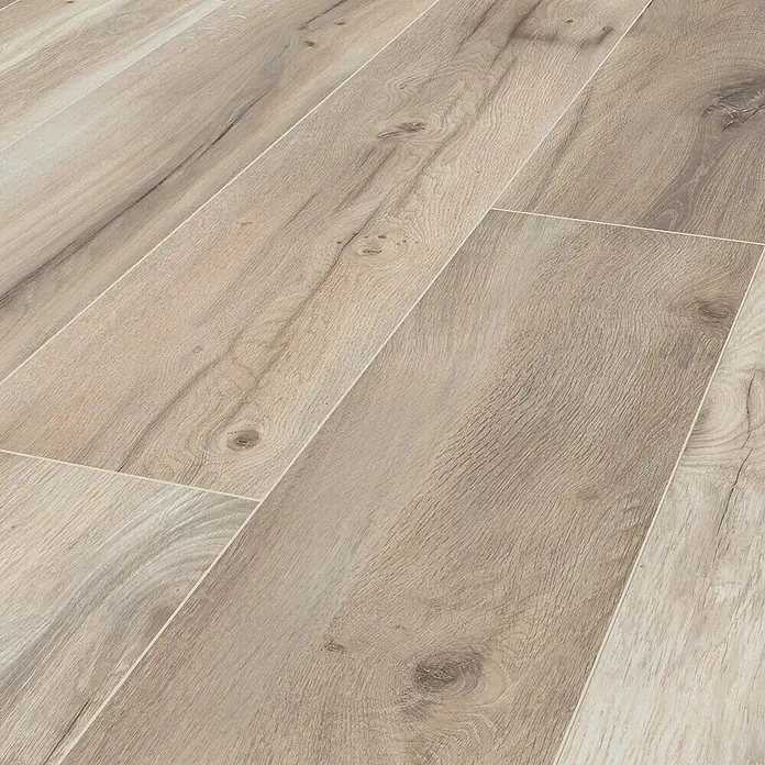 MyStyle MyArt Laminat - Wilderness Oak, Landhausdiele, 2.003 x 245 x 12 mm - Nahaufnahme von hellem Laminatboden mit Holzmaserung und natürlicher Optik, ideal für moderne Innenräume.