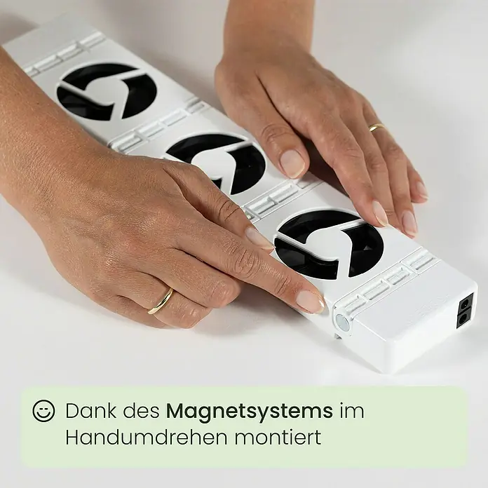 SpeedComfort Heizkörperventilator Duo-Set - L x H: 34 x 2,5 cm, Weiß, 2 Stk. - Die magnetische Halterung macht die Montage des Lüfters zum Kinderspiel. Das Produkt ist weiß und wird von Hand zusammengebaut.