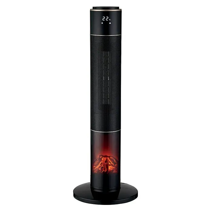 Voltomat HEATING Estufa de pie Flama - Negro, 2.000 W, Ø x Al: 30 x 84 cm - El calefactor de torre proporciona calor acogedora con su efecto de llama. La pantalla LED muestra la temperatura.