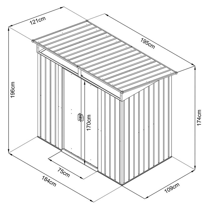 Floraworld Gerätehaus (Außenmaß inkl. Dachüberstand (B x T): 195 x 121 cm, Stahl, Anthrazit, Mit Oberlicht) | BAUHAUS