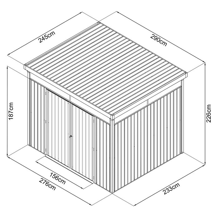Floraworld Gerätehaus (Außenbreite inkl. Dachüberstand: 290 cm, Außentiefe inkl. Dachüberstand: 245 cm, Stahl, Anthrazit) | BAUHAUS