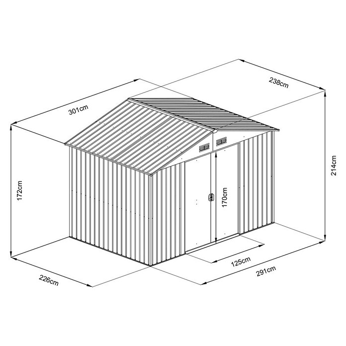 Floraworld Gerätehaus (Außenmaß inkl. Dachüberstand (B x T): 301 x 238 cm, Stahl) | BAUHAUS