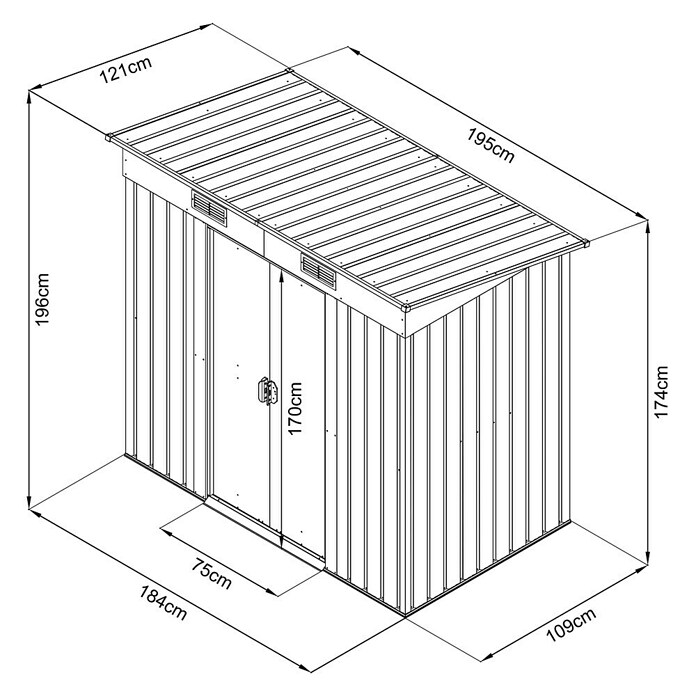 Floraworld Gerätehaus (Außenmaß inkl. Dachüberstand (B x T): 195 x 121 cm, Stahl) | BAUHAUS