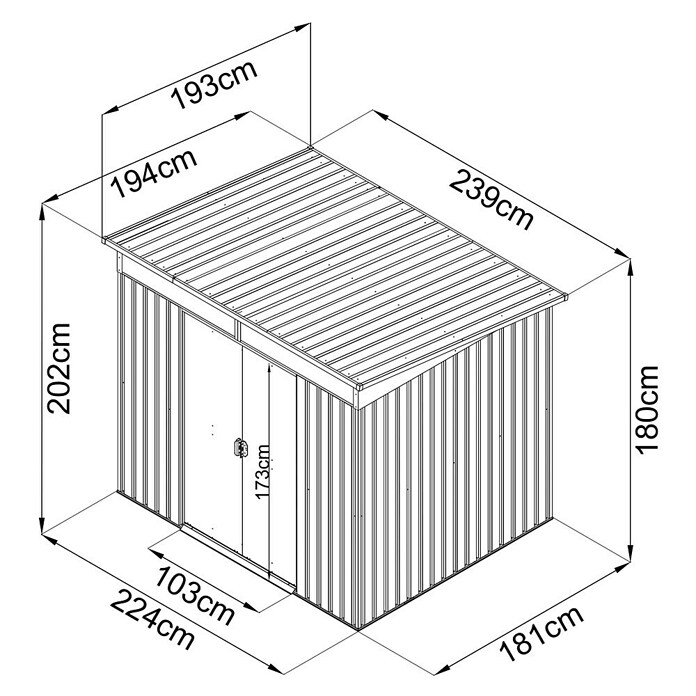 Floraworld Gerätehaus Lightline (Außenmaß inkl. Dachüberstand (B x T): 239 x 193 cm, Stahl, Anthrazit) | BAUHAUS