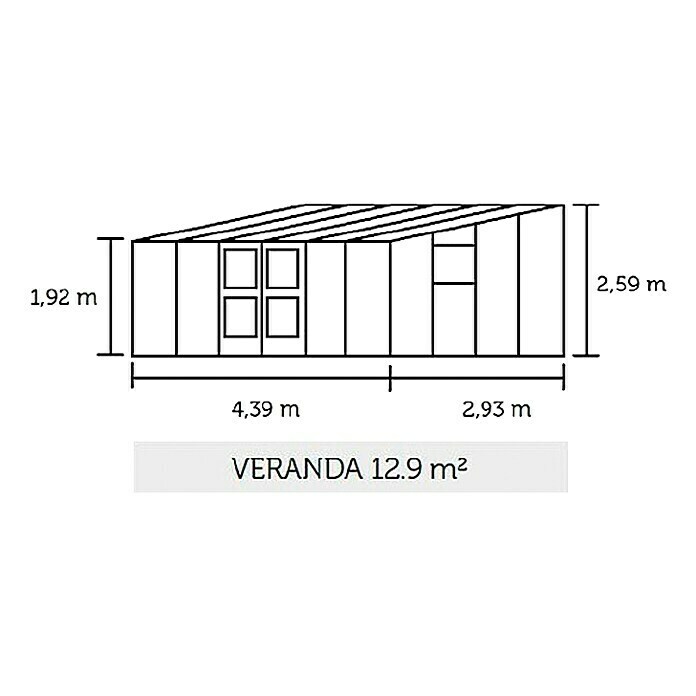 Juliana Gewächshaus Veranda (2,93 x 4,39 x 2,59 m, Sicherheitsglas, Glasstärke: 3 mm, Silber)