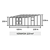 Juliana Gewächshaus Veranda (2,93 x 4,39 x 2,59 m, Sicherheitsglas, Glasstärke: 3 mm, Silber)
