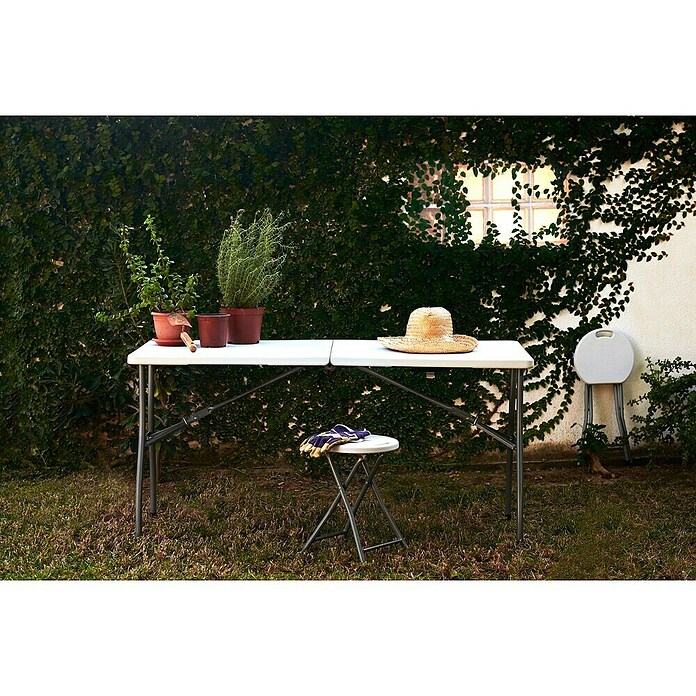 Mesa de jardín Every (L x An x Al: 152 x 70 x 74 cm, Acero/HDPE, Blanco roto, Abatible) | BAUHAUS
