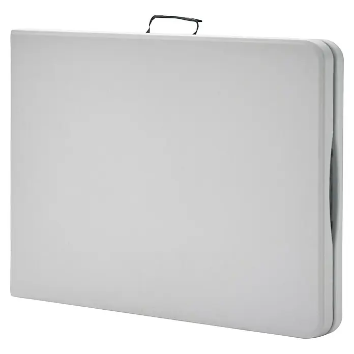 Set de muebles de jardín Every - 3 pzs., Plástico y acero, Blanco, L x An x Al: 200 x 74 x 74 cm - Mesa plegable con asa de transporte. La mesa está plegada y es fácil de transportar. Ideal para camping, jardín u otras actividades al aire libre.