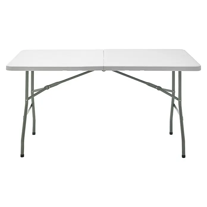 Mesa de jardín Every - L x An x Al: 152 x 70 x 74 cm, Acero/HDPE, Blanco roto, Abatible - Mesa plegable con estructura metálica gris y tablero blanco resistente, ideal para eventos y uso flexible.