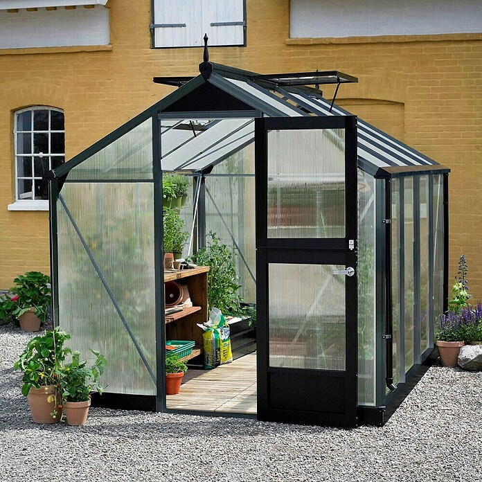 Juliana Gewächshaus Compact (2,95 x 2,24 x 2,26 m, Polycarbonat, Glasstärke: 10 mm, Anthrazitgrau)