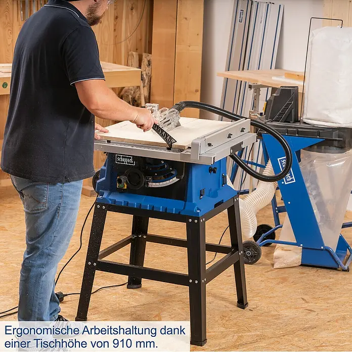 Scheppach Tischkreissäge HS 105 - 2.000 W, Durchmesser Sägeblatt: 255 mm, Schnitttiefe bei 90 °: 75 mm - Ergonomische Arbeitshaltung dank Tischhöhe: Scheppach Tischkreissäge mit präziser Schnittleistung für komfortables Arbeiten in der Werkstatt.
