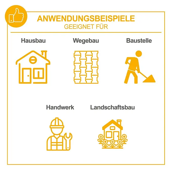 Herkules Rüttelplatte RP1800 - 4,8 kW, Verdichtungsdruck: 2.300 kg - Anwendungsbeispiele mit Hausbau, Wegebau, Baustelle, Handwerk und Landschaftsbau, um die vielfältigen Einsatzbereiche hervorzuheben.