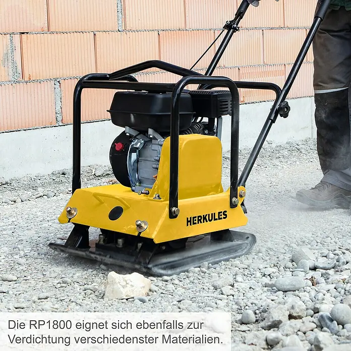 Herkules Rüttelplatte RP1800 - 4,8 kW, Verdichtungsdruck: 2.300 kg - Der Herkules RP1800, ein robuster Vibrationsstampfer, ideal zur Verdichtung von Materialien im Bauwesen.
