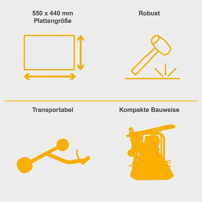 Herkules Rüttelplatte RP1800 - 4,8 kW, Verdichtungsdruck: 2.300 kg - 550 x 440 mm Plattengröße, robust, transportabel, kompakte Bauweise.