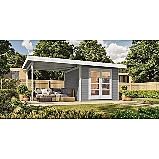 Weka Gartenhaus Designhaus 126 B+ (Außenmaß inkl. Dachüberstand (B x T): 645 x 377 cm, Holz, Grau/Weiß, 17,759 m²)