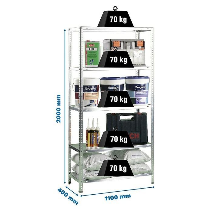 Simonrack Simonclassic Estantería metálica Advantage Superplus (Al x An x Pr: 200 x 110 x 40 cm, Número de baldas: 5 ud., Capacidad de carga por balda: 70 kg, Atornillado, Galvanizado) | BAUHAUS