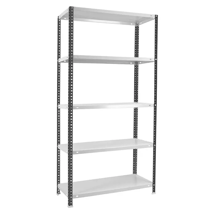 Simonrack Simonclassic Estantería metálica Comfort Mini - Al x An x Pr: 180 x 80 x 30 cm, Número de baldas: 5 ud., Capacidad de carga por balda: 100 kg, Atornillado, Antracita/Blanco - Una estantería resistente con cinco estantes blancos y una estructura metálica gris, ideal para almacenamiento y organización.