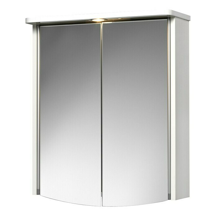 Armario con espejo LED (An x Al: 55 x 66 cm, Con iluminación, MDF, Blanco)
